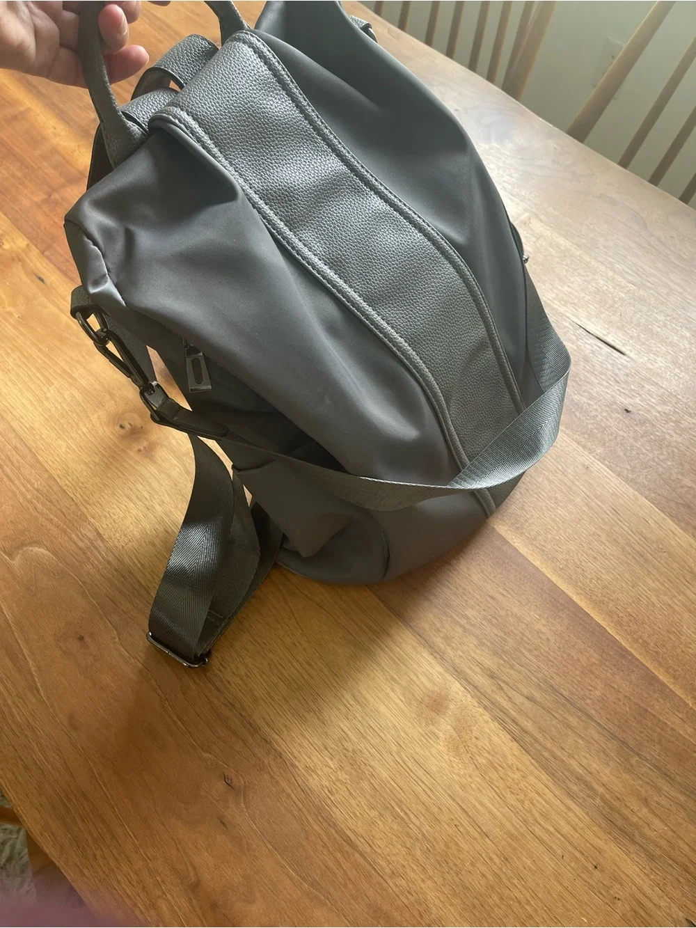 Convertible Grey Two-Tone Backpack Tote - Women's Bag